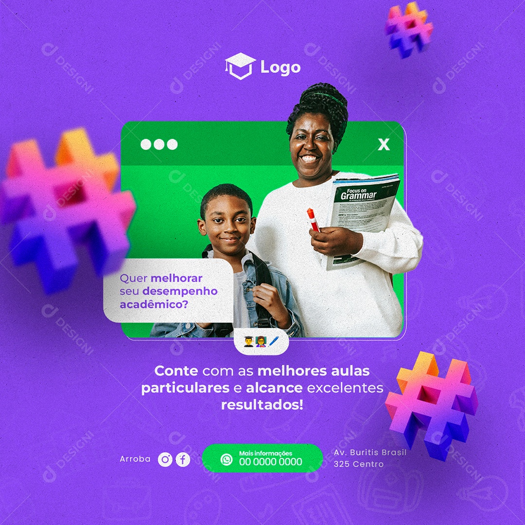Quer Melhorar Seu Desempenho Acadêmico Aulas Particulares Social Media PSD Editável