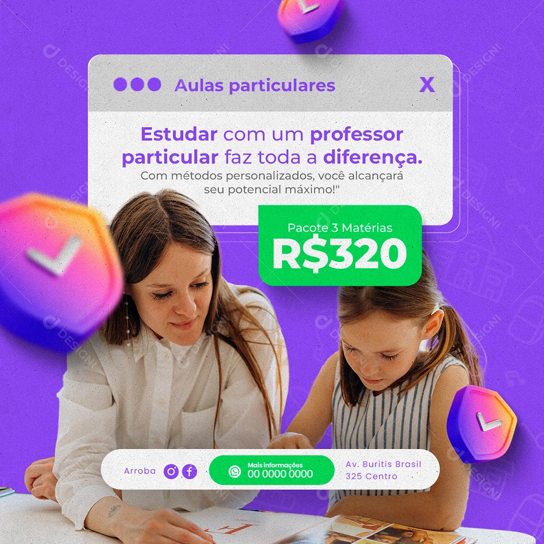 Estudar Com Um Professor Particular Faz Toda A Diferença 320,00 Aulas Particulares Social Media PSD Editável