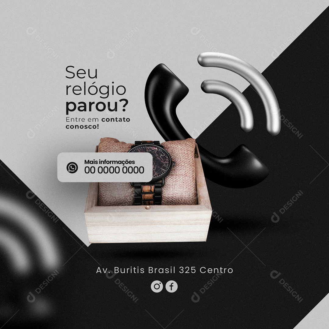 Seu Relógio Parou Entre Em Contato Joalheria Social Media PSD Editável