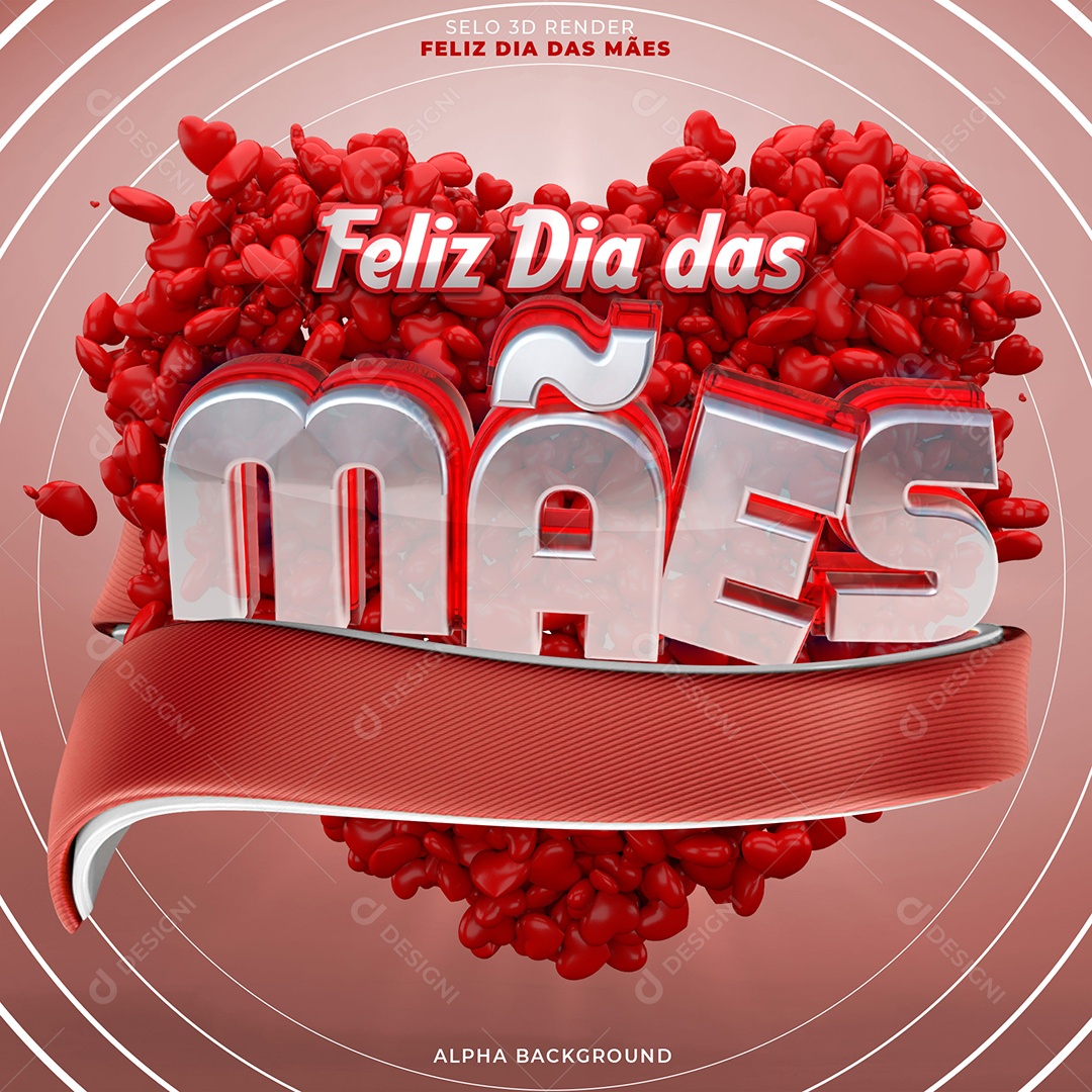 Feliz Dia Das Mães Selo 3D Vermelho Para Composição PSD