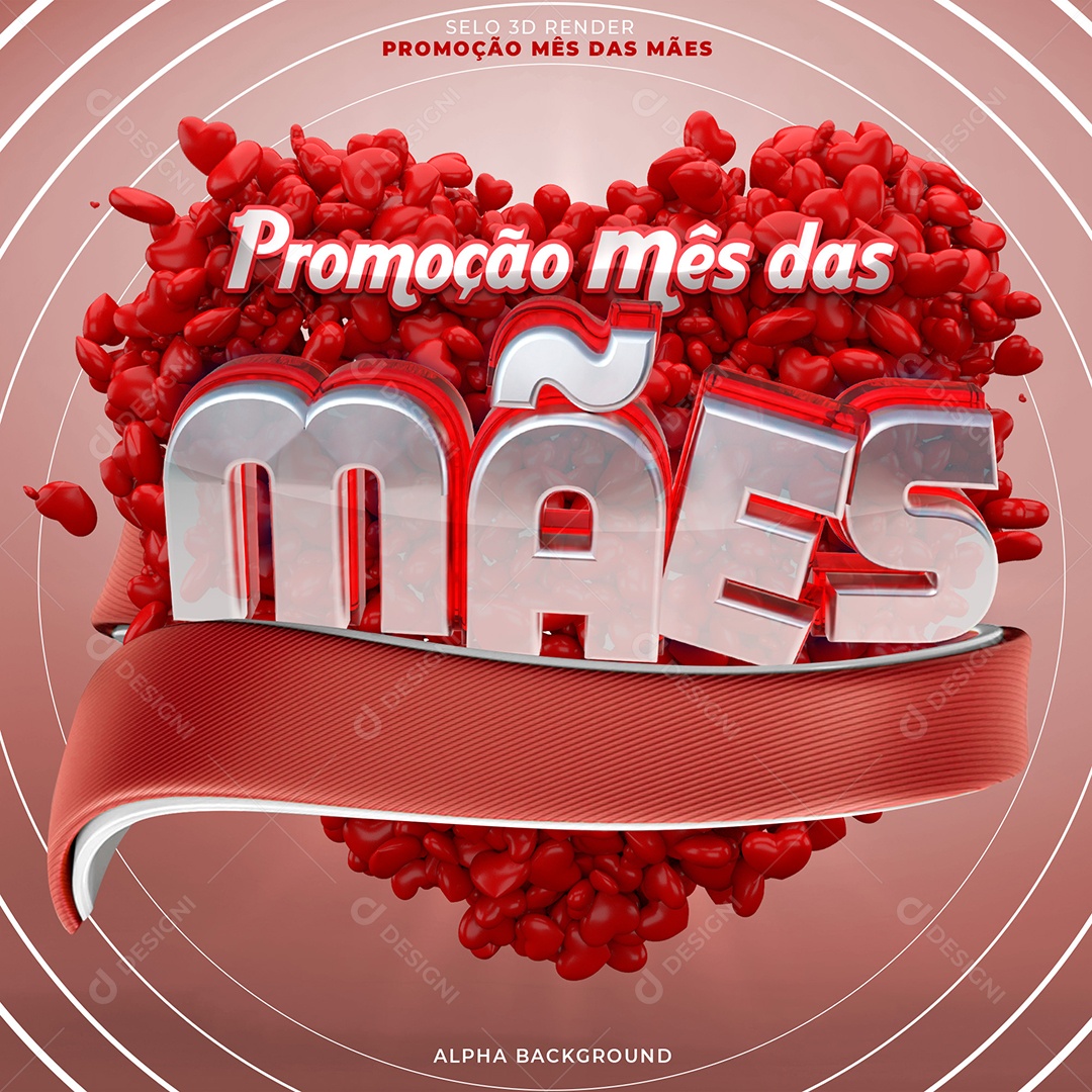Promoção Mês das Mães Selo 3D Vermelho Para Composição PSD