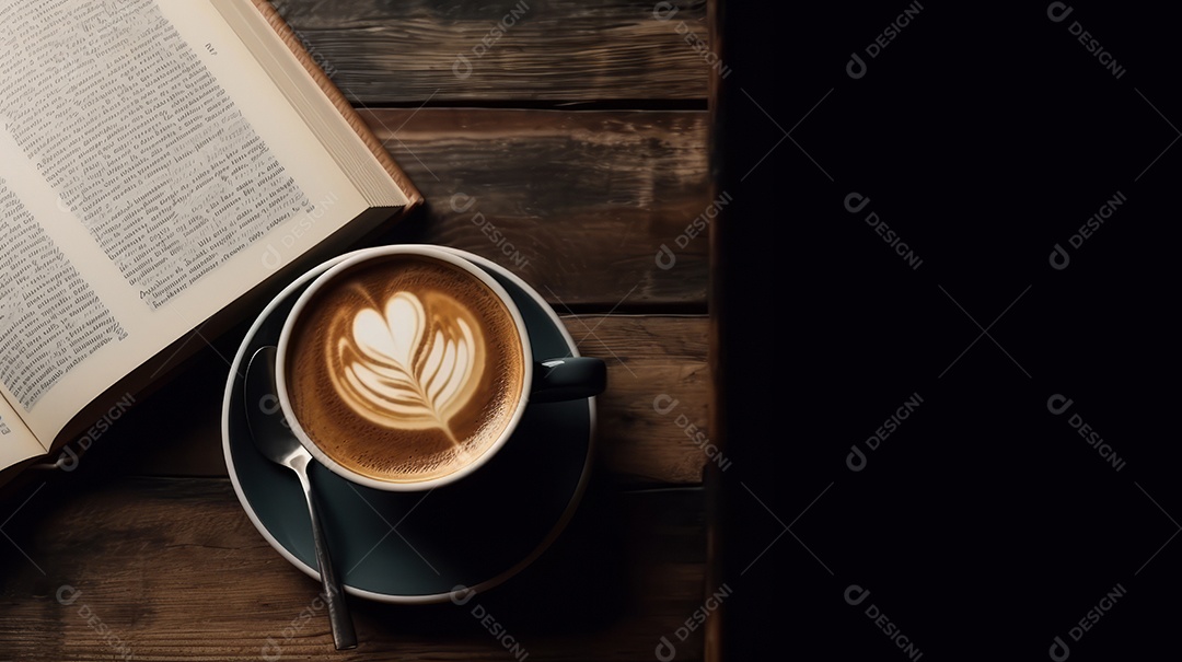 Xícaras de cappuccino em uma superfície de madeira.