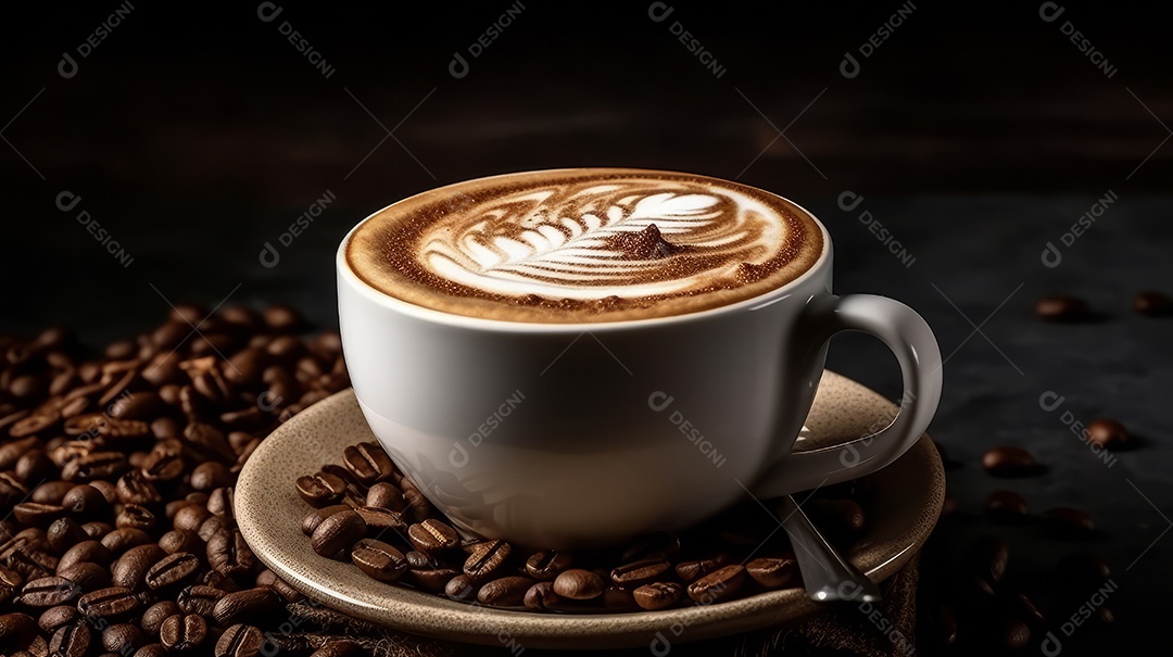 Xícaras de cappuccino em uma superfície de madeira.