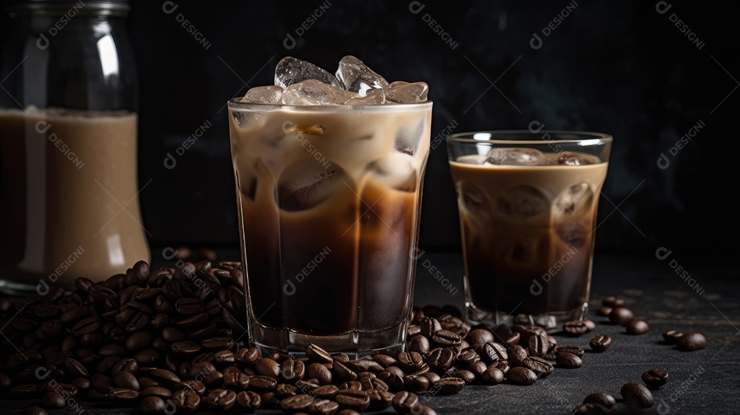 Xícaras de cappuccino em uma superfície de madeira.