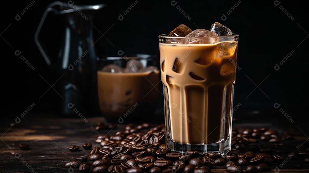 Xícaras de cappuccino em uma superfície de madeira.
