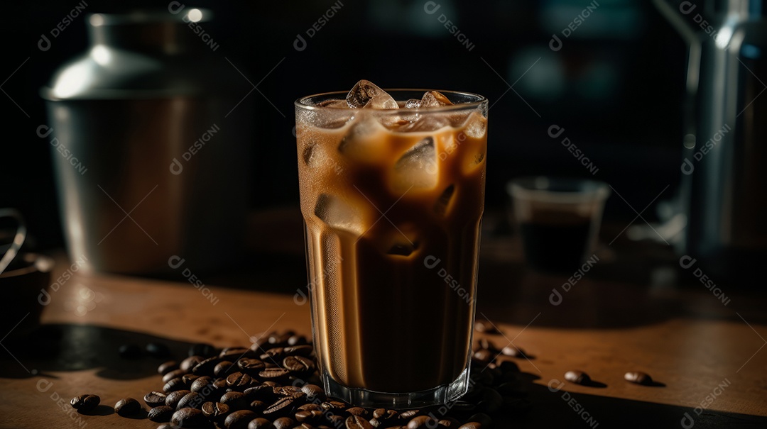 Xícaras de cappuccino em uma superfície de madeira.