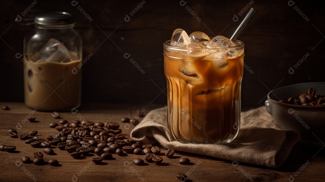 Xícaras de cappuccino em uma superfície de madeira.