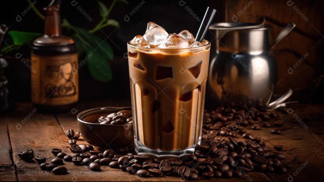 Xícaras de cappuccino em uma superfície de madeira.