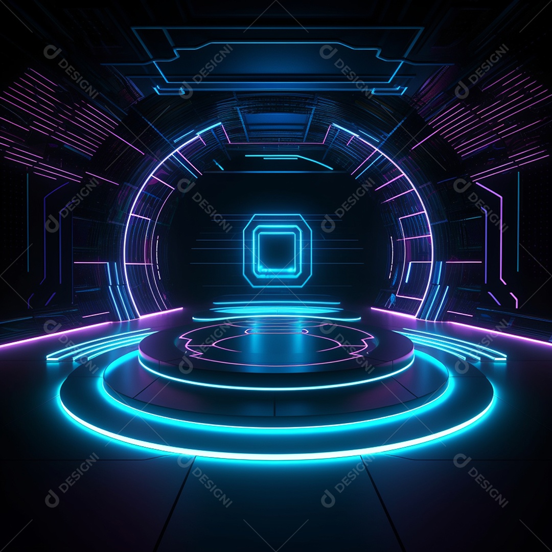 Pódio com luzes fundo neon