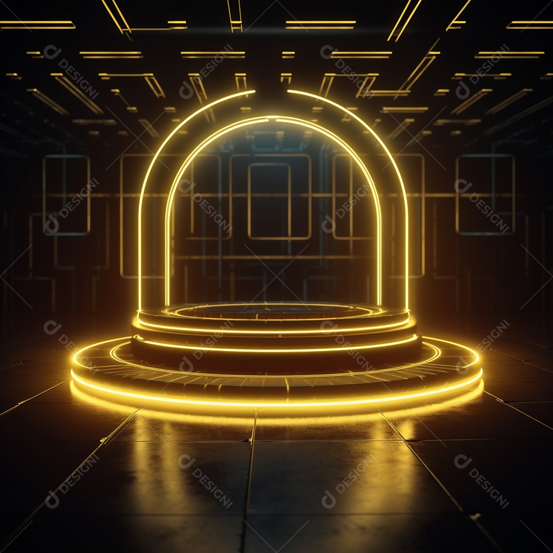 Pódio com luzes fundo neon