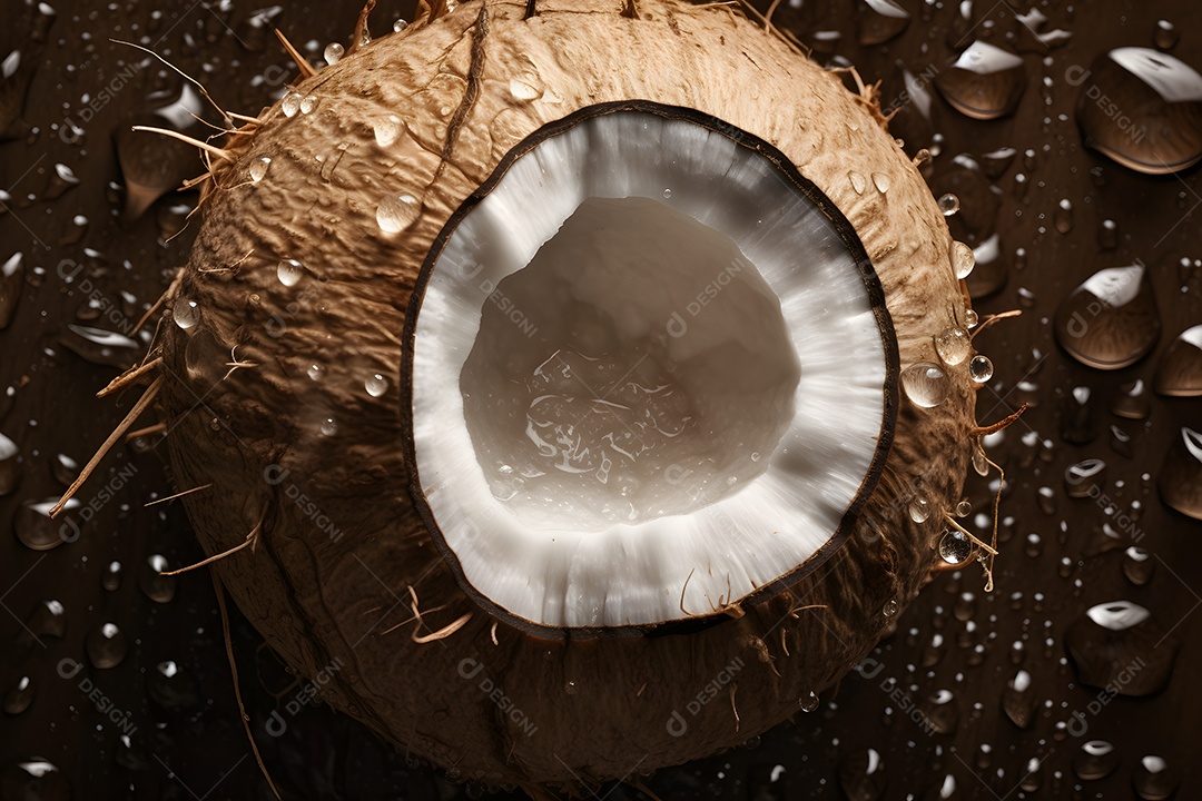 Coco partido ao meio saboroso sobre fundo isolado