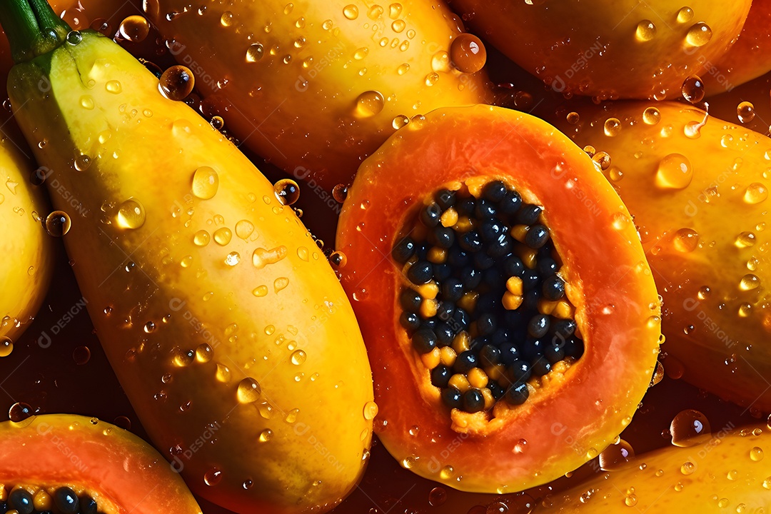 Mamão delicioso cortado em fatias