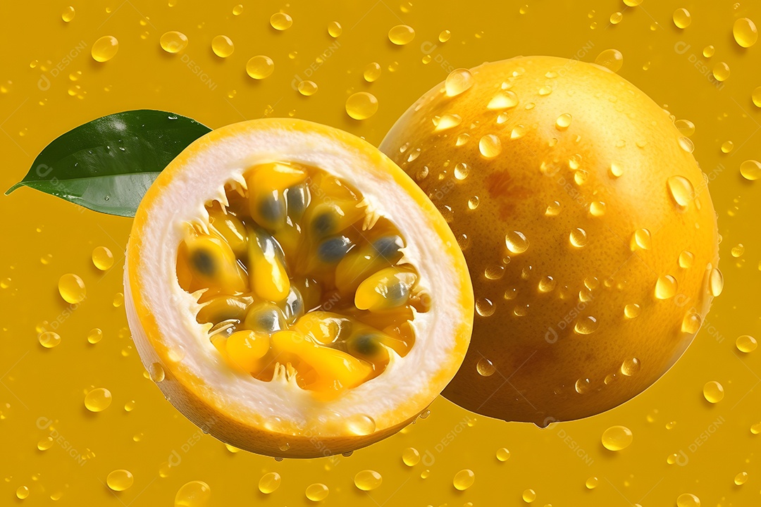 Maracujá cortado ao meio sobre fundo isolado