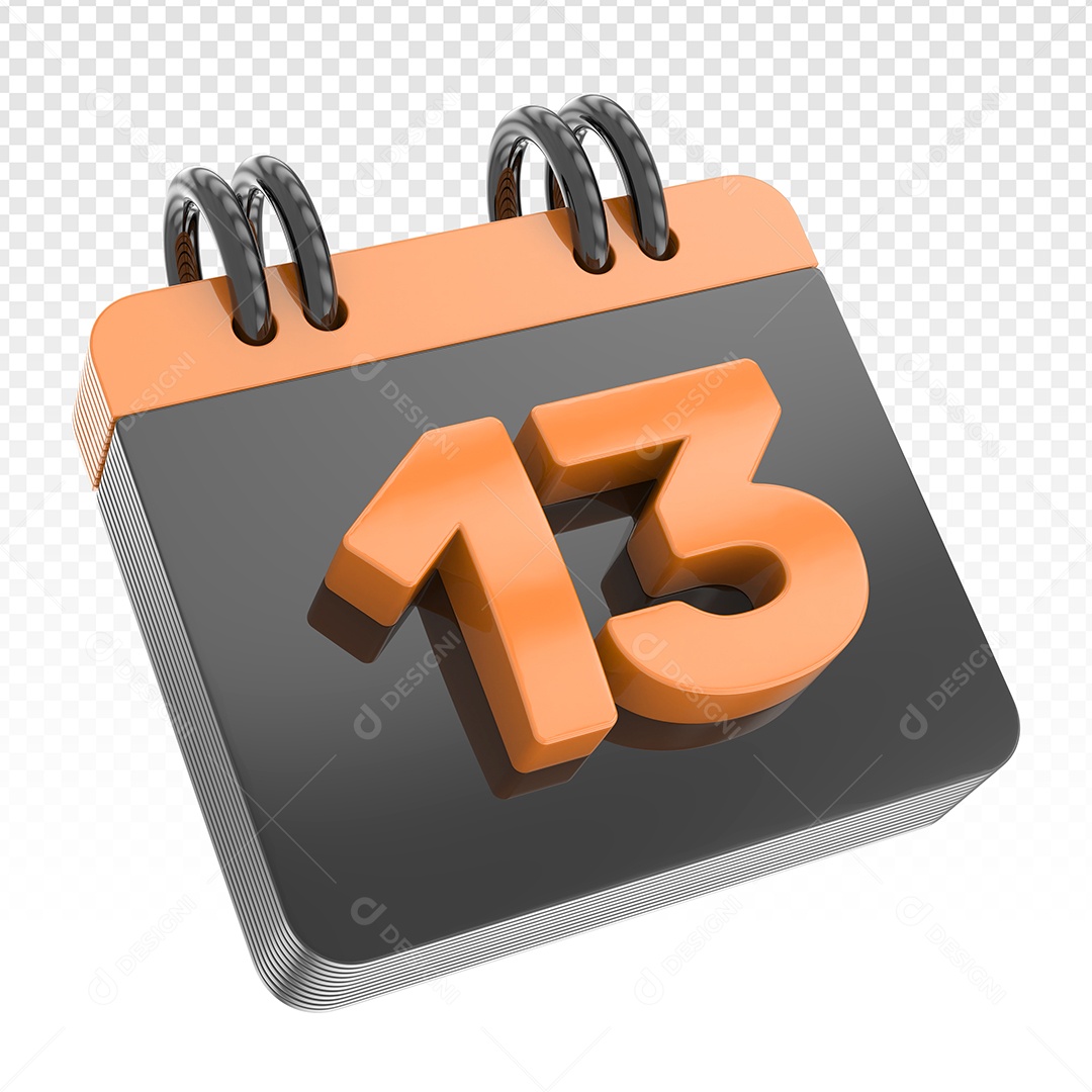 Elemento 3D Calendário Preto Dia 13 Laranja Para Composição PSD