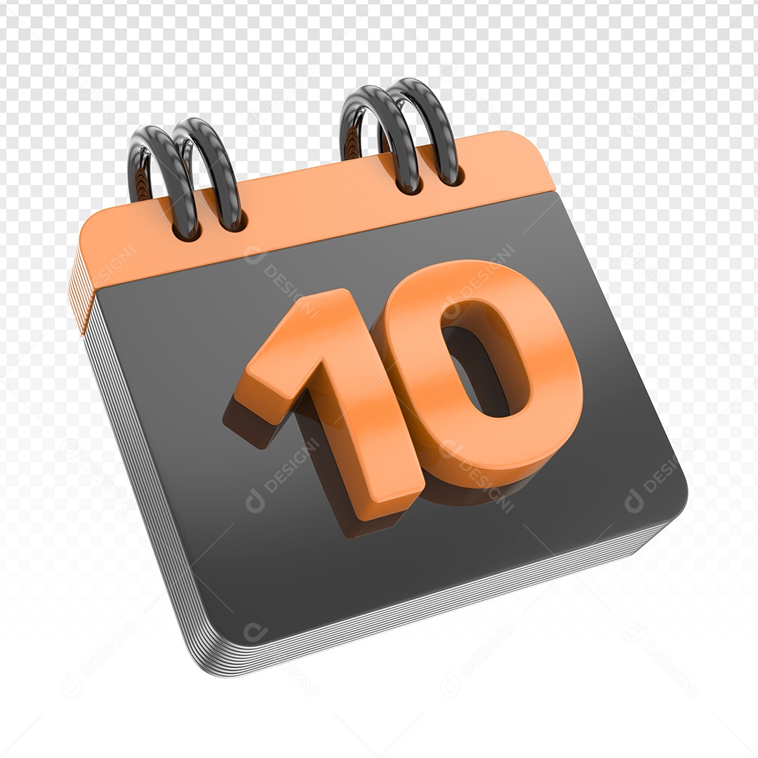 Elemento 3D Calendário Preto Dia 10 Laranja Para Composição PSD