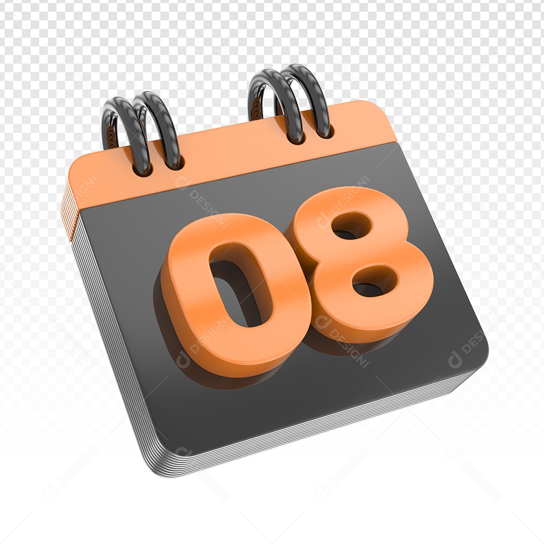 Elemento 3D Calendário Preto Dia 08 Laranja Para Composição PSD