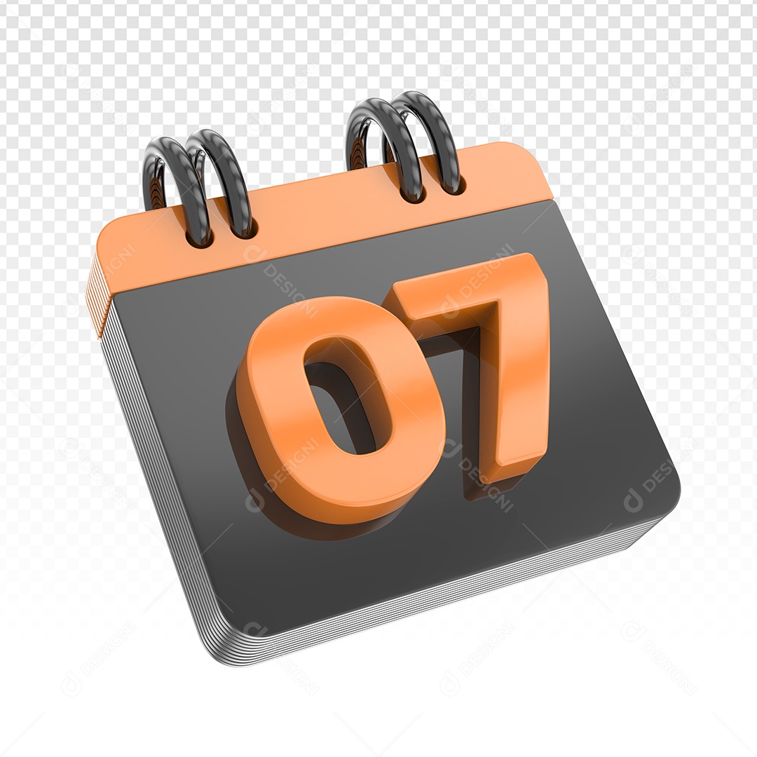 Elemento 3D Calendário Preto Dia 07 Laranja Para Composição PSD