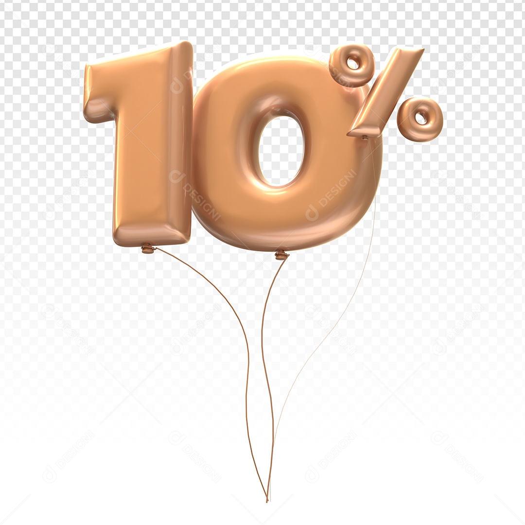 Balão Marrom Número 10% Desconto Elemento 3D Para Composição PSD