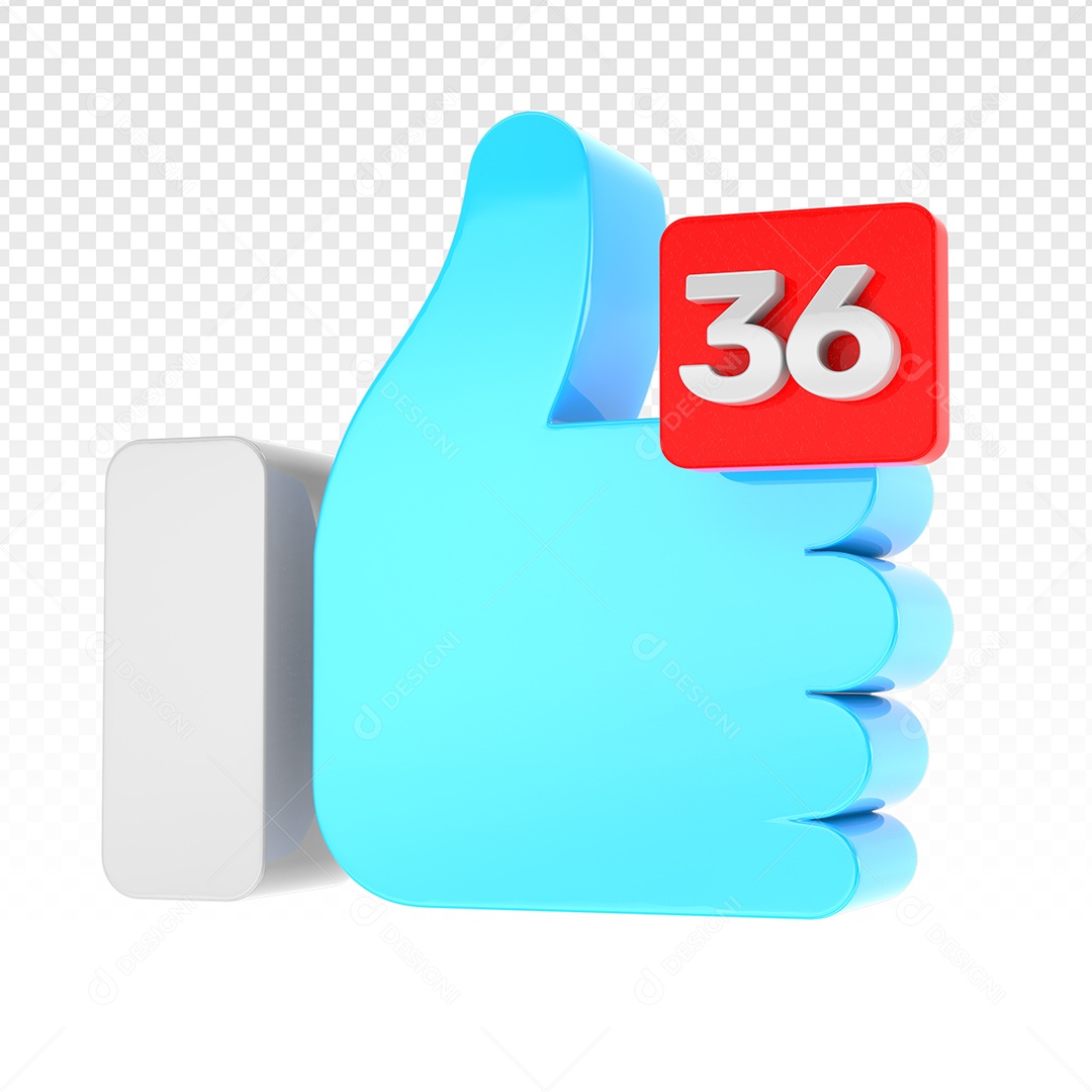 Elemento 3D Like azul Número 36 Para Composição PSD