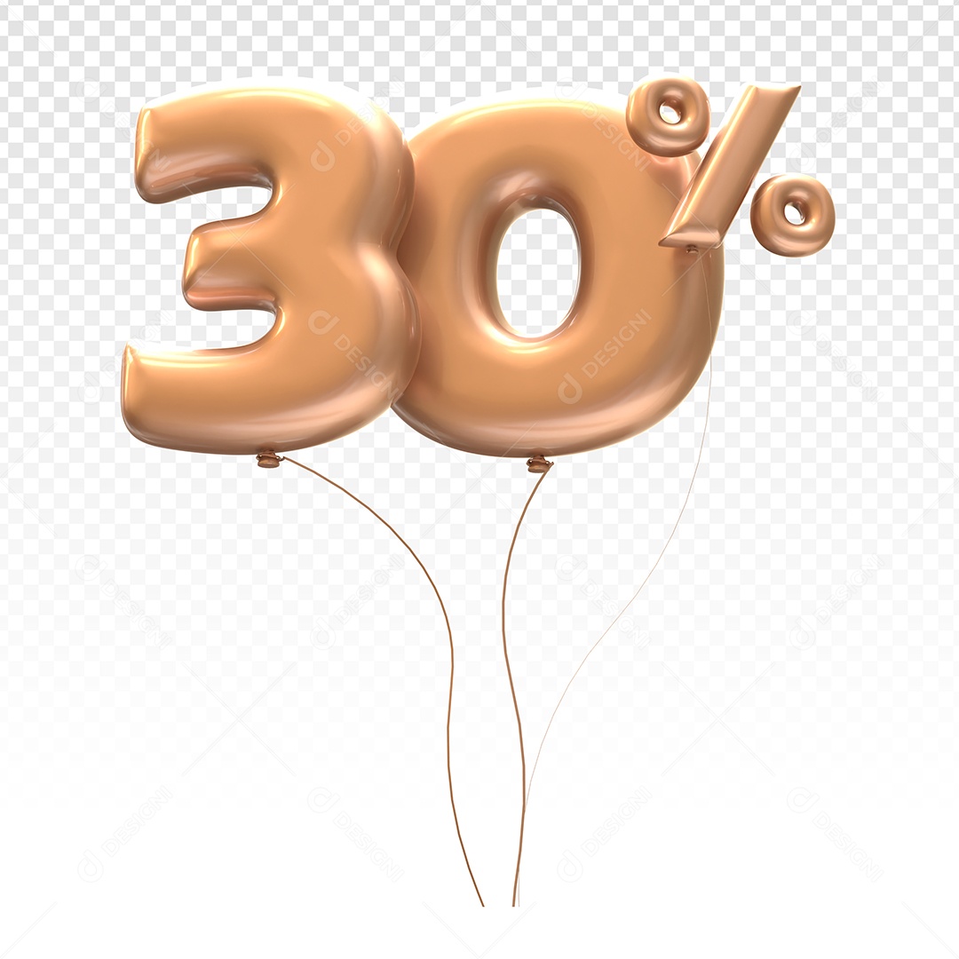 Balão Marrom Número 30% Desconto Elemento 3D Para Composição PSD