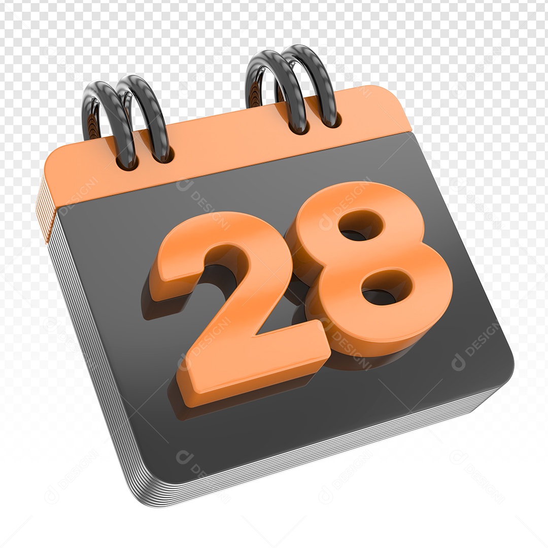 Elemento 3D Calendário Preto Dia 28 Laranja Para Composição PSD