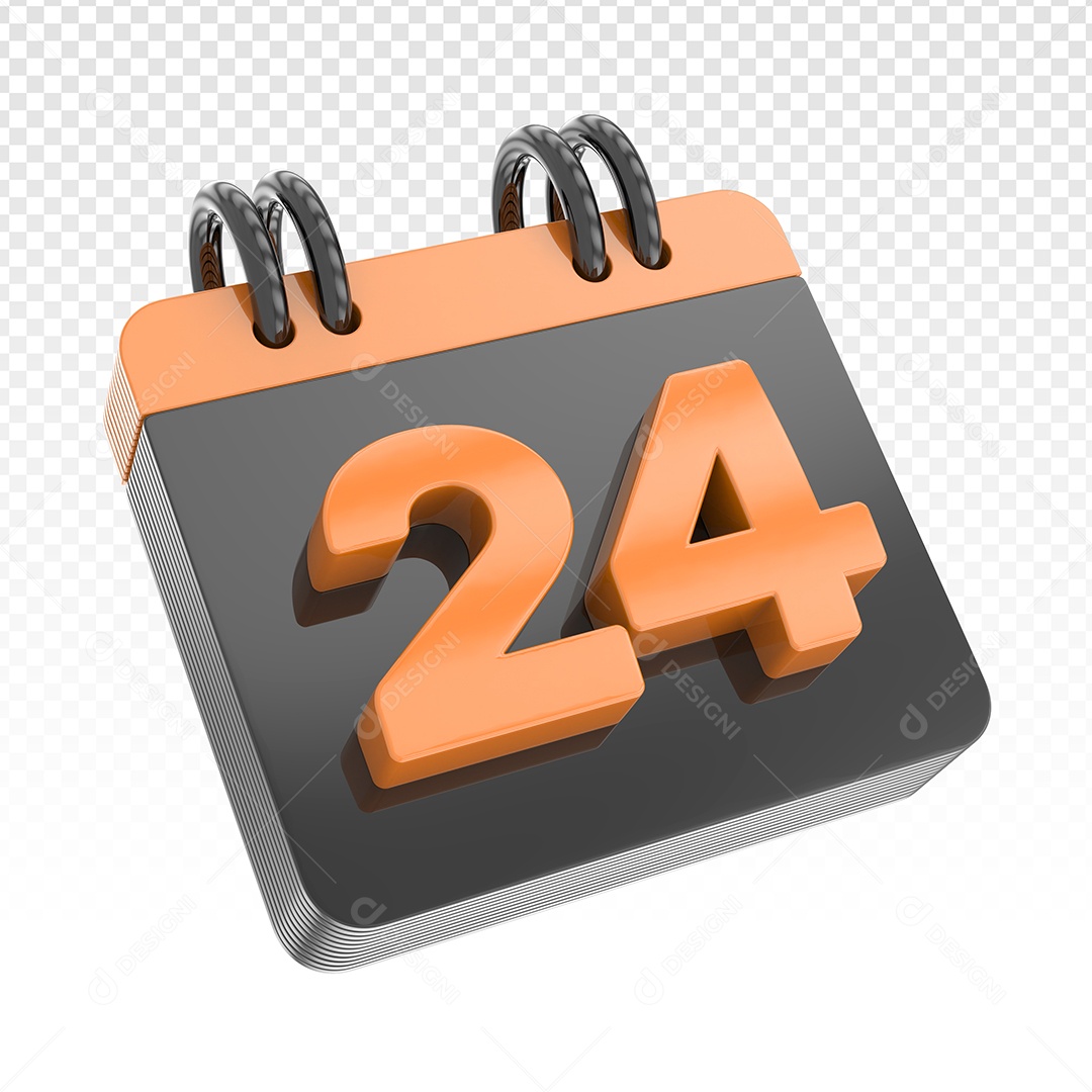Elemento 3D Calendário Preto Dia 24 Laranja Para Composição PSD