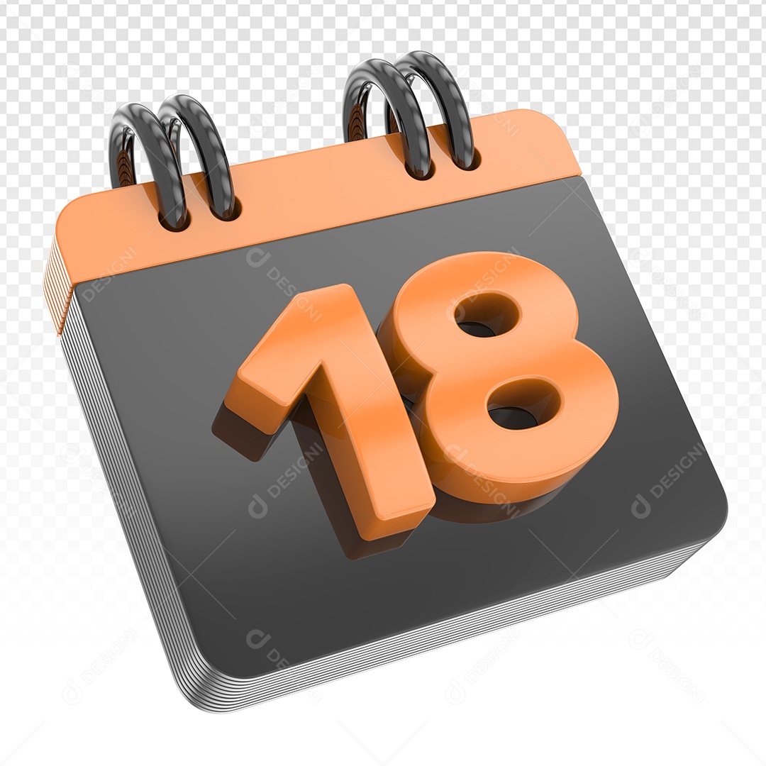 Elemento 3D Calendário Preto Dia 18 Laranja Para Composição PSD
