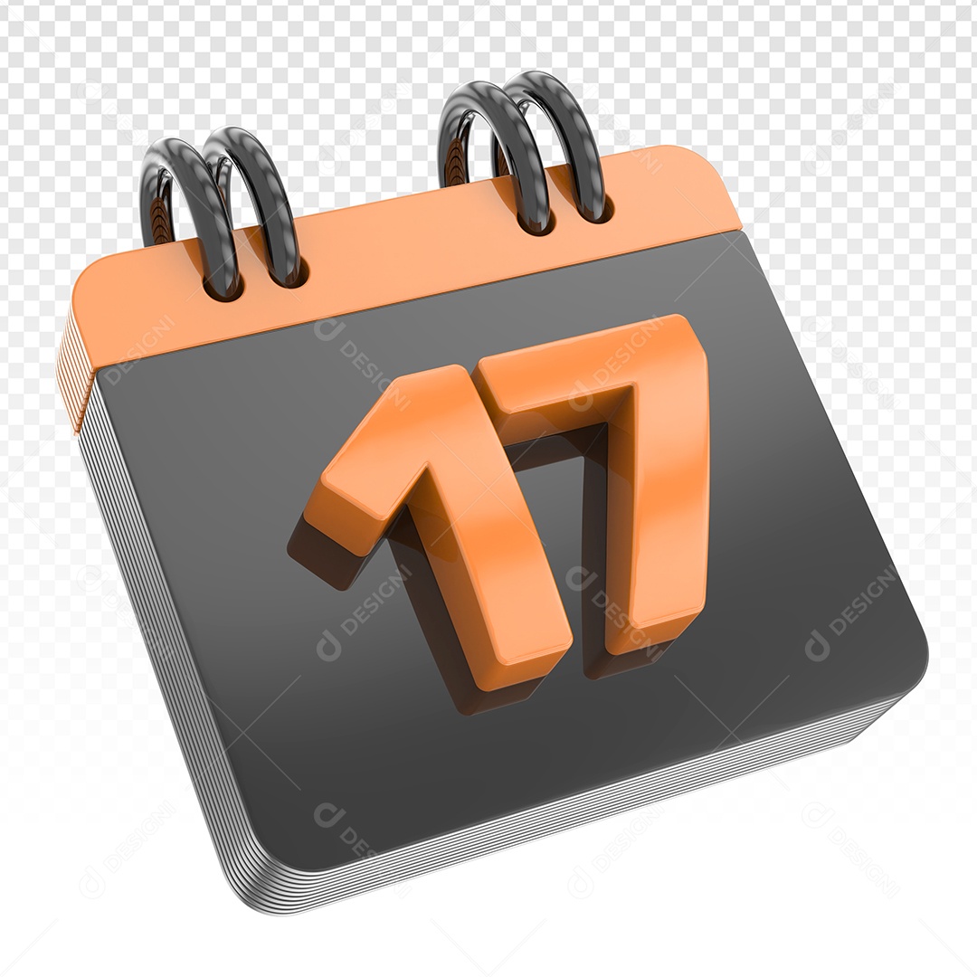 Elemento 3D Calendário Preto Dia 17 Laranja Para Composição PSD