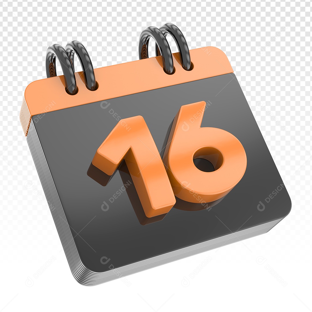 Elemento 3D Calendário Preto Dia 16 Laranja Para Composição PSD
