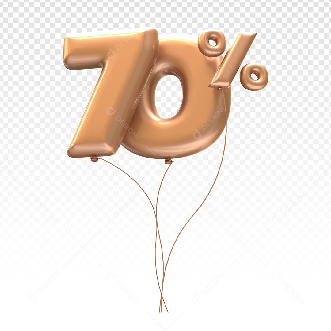 Balão Marrom Número 70% Desconto Elemento 3D Para Composição PSD