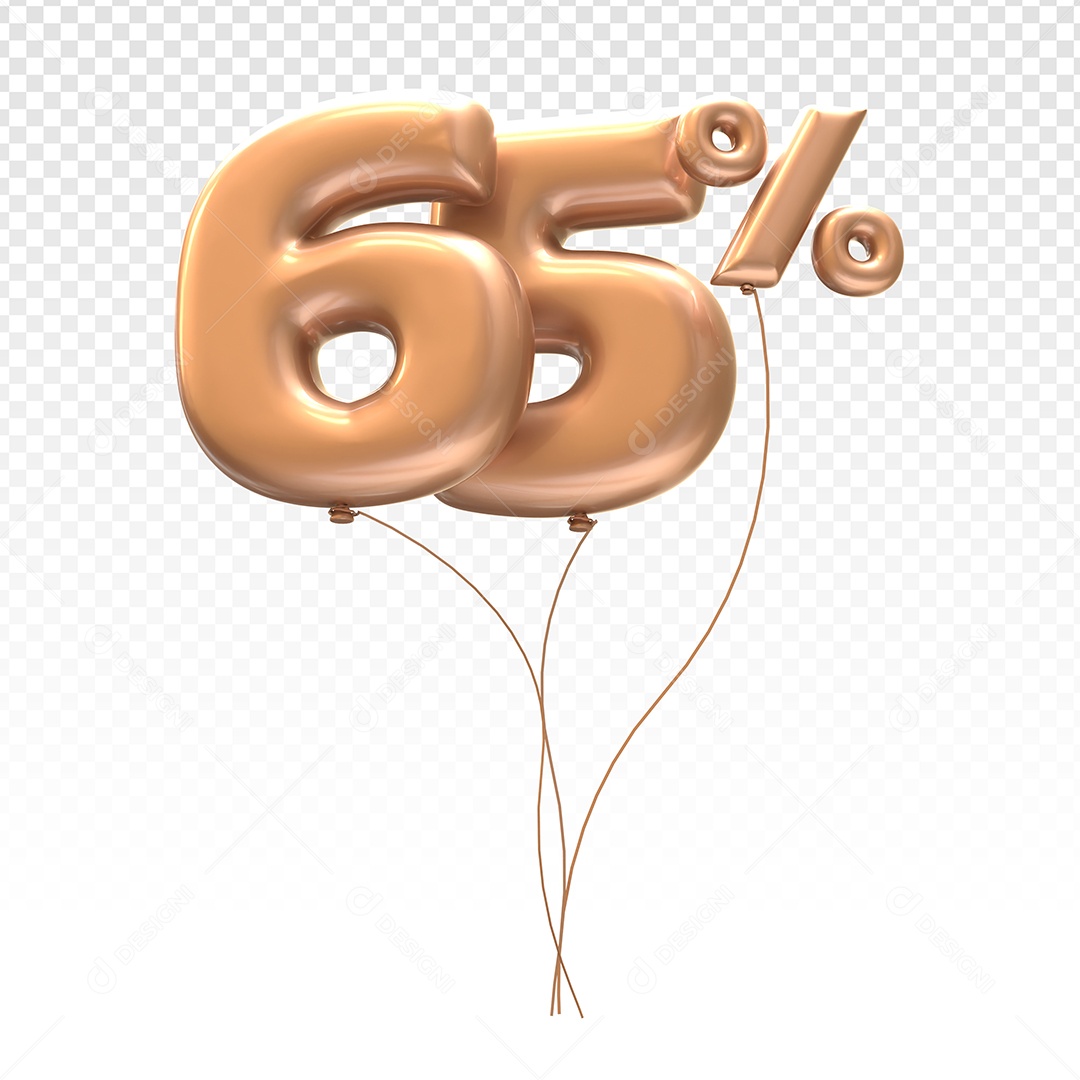 Balão Marrom Número 65% Desconto Elemento 3D Para Composição PSD