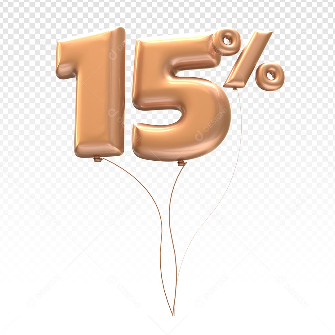 Balão Marrom Número 15% Desconto Elemento 3D Para Composição PSD