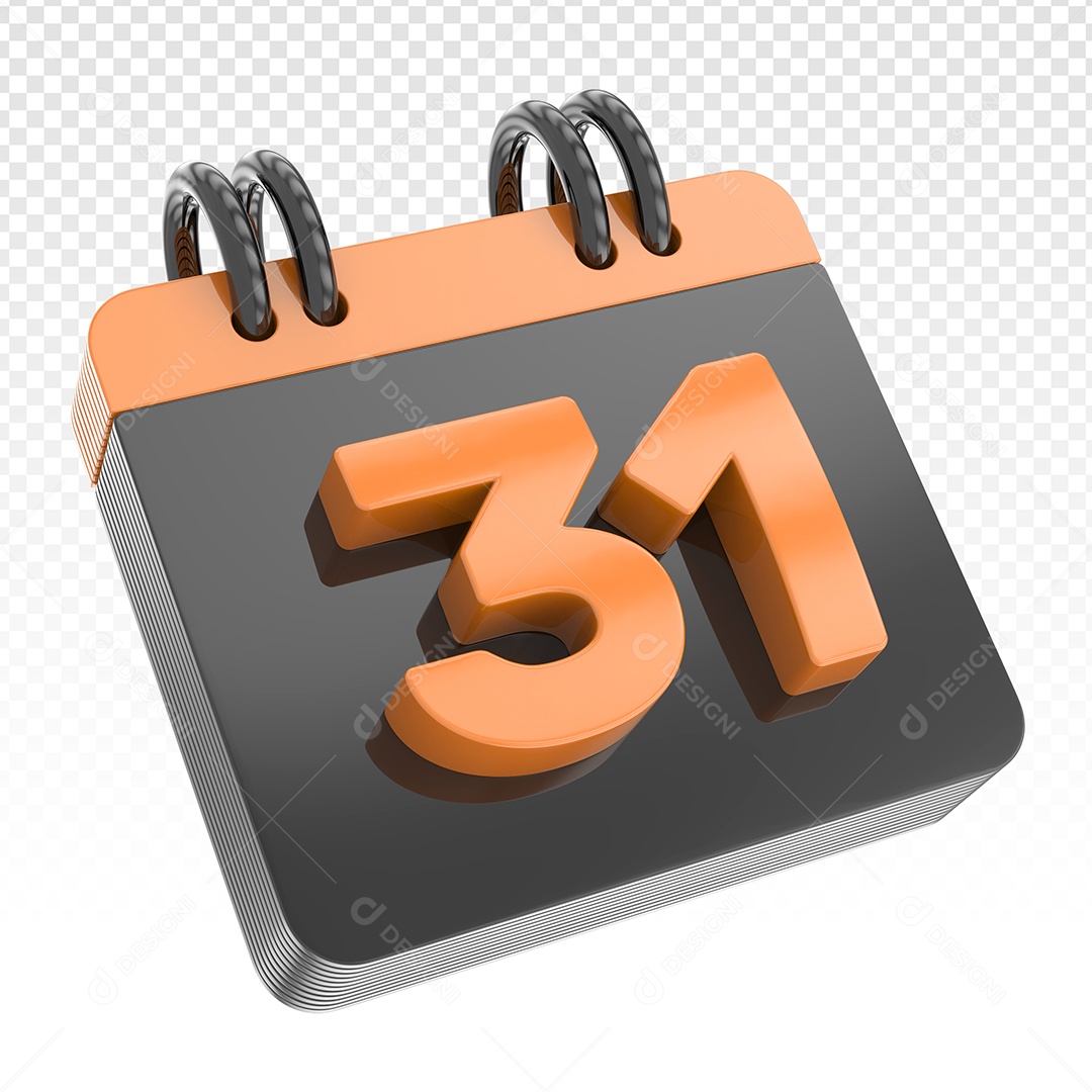 Elemento 3D Calendário Preto Dia 31 Laranja Para Composição PSD