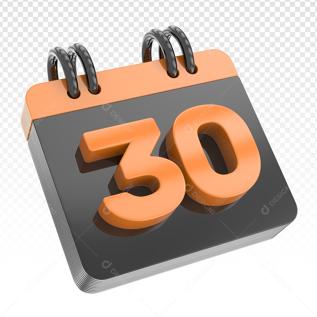 Elemento 3D Calendário Preto Dia 30 Laranja Para Composição PSD