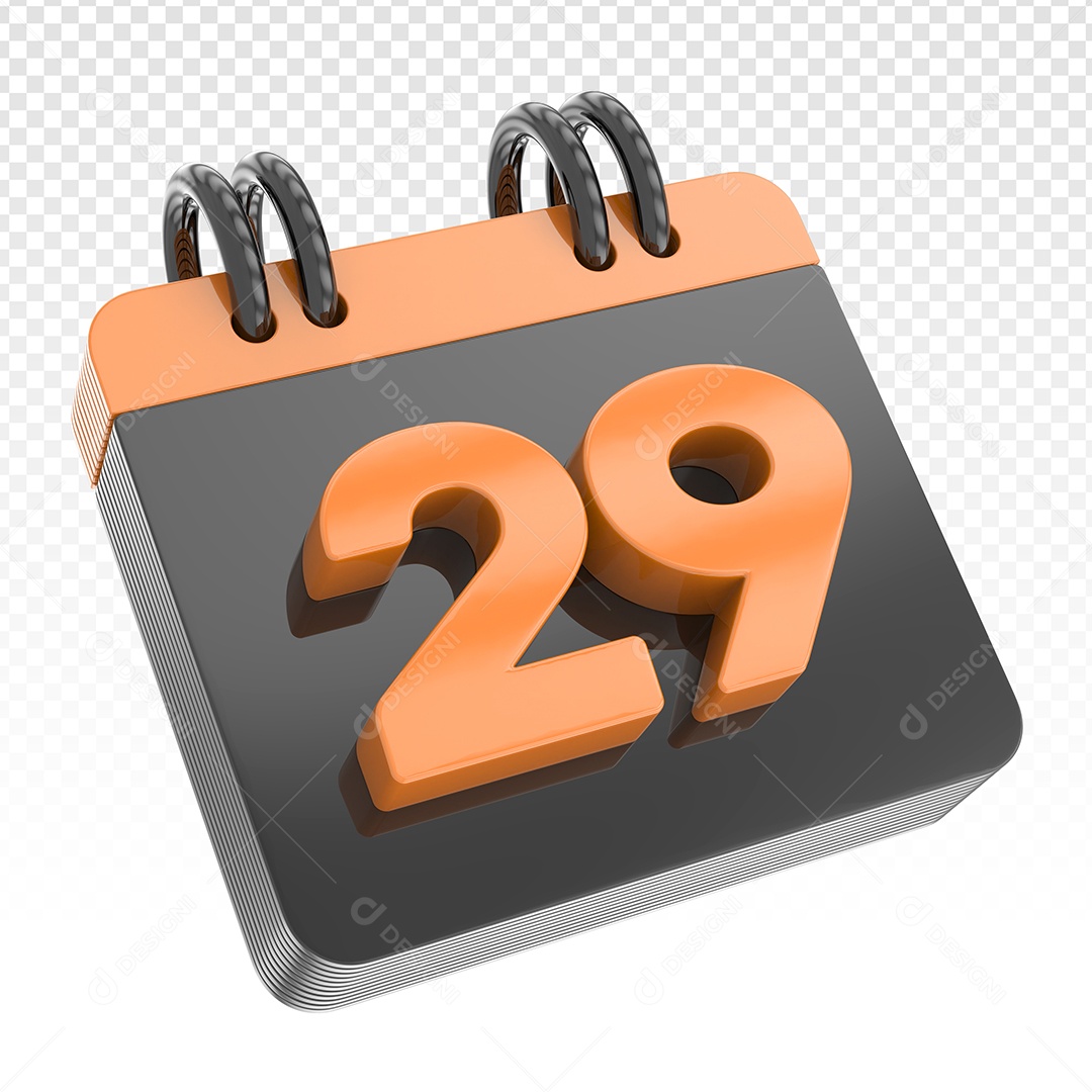 Elemento 3D Calendário Preto Dia 29 Laranja Para Composição PSD