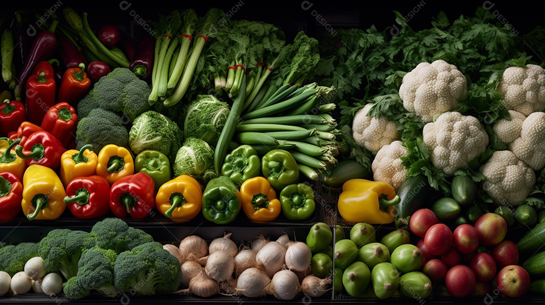 Legumes e verduras frescos sobre a mesa em fundo isolado