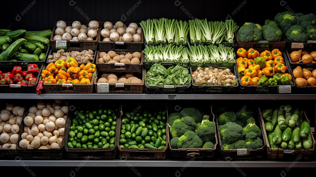 Banca de feira com legumes e verduras frescos