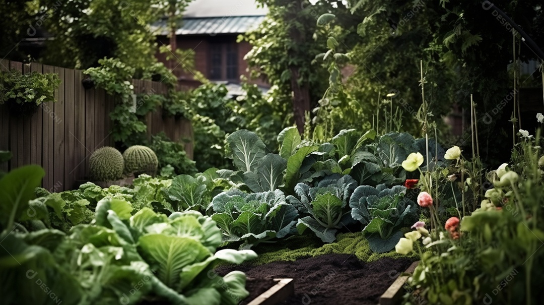Horta com vários legumes e verduras orgânicos