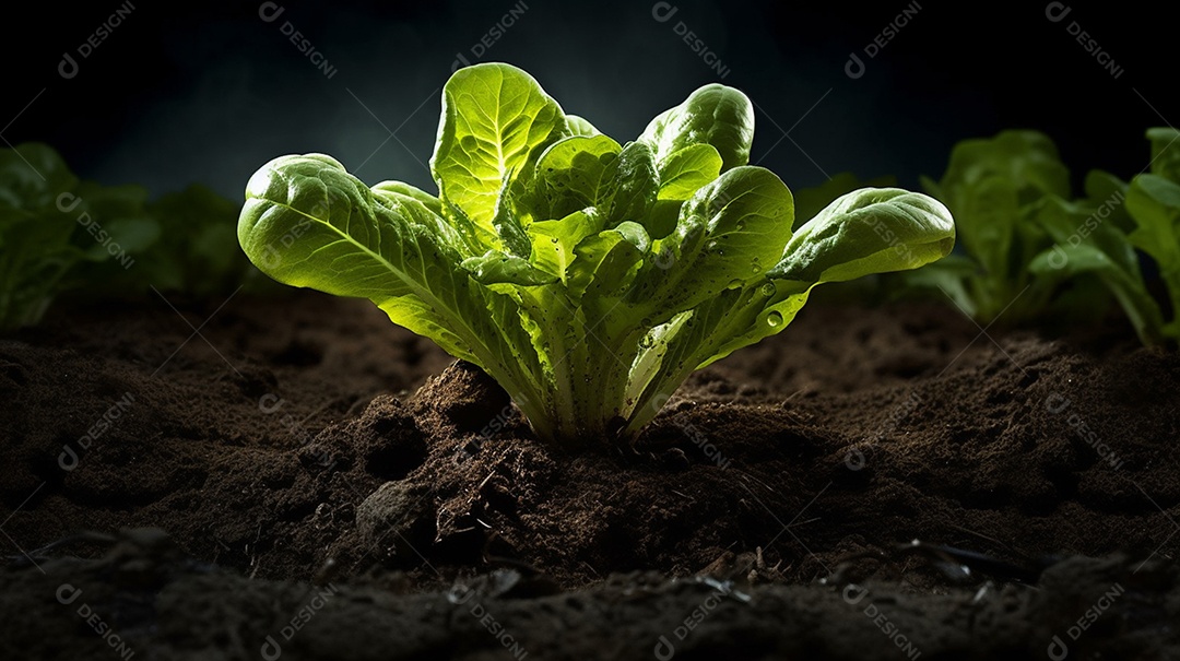 Alfaces crescendo na horta orgânica