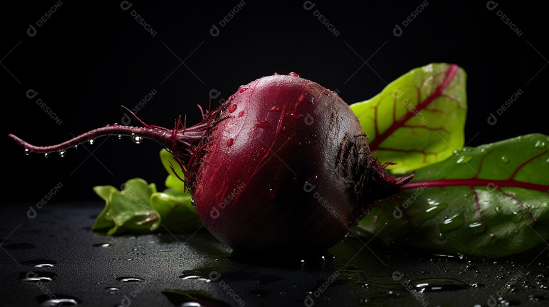 Beterraba fresca com respingos de água em fundo isolado