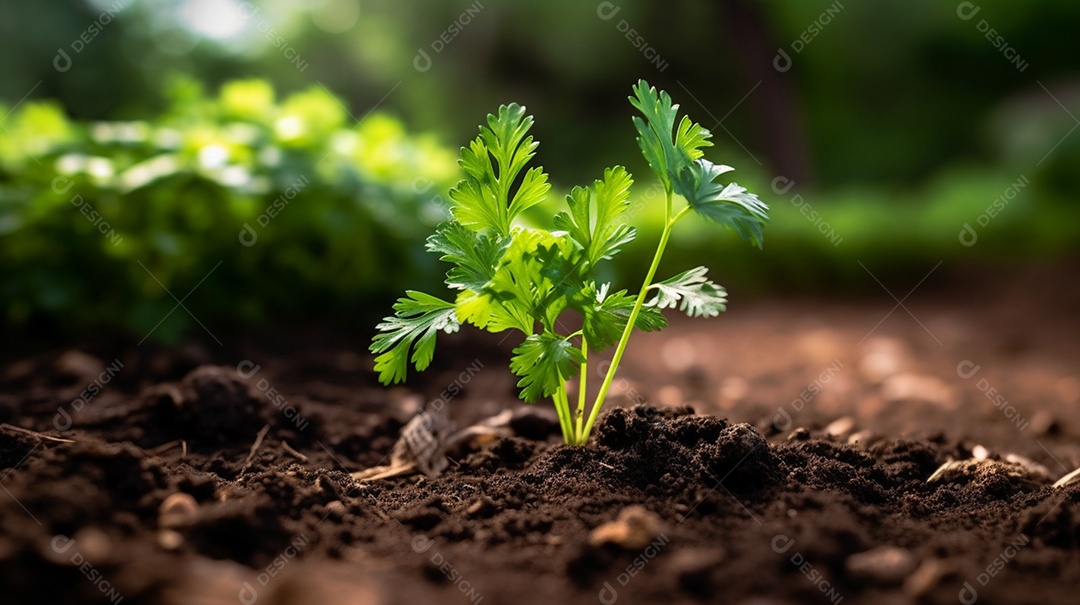 Salsinhas crescendo na horta orgânica