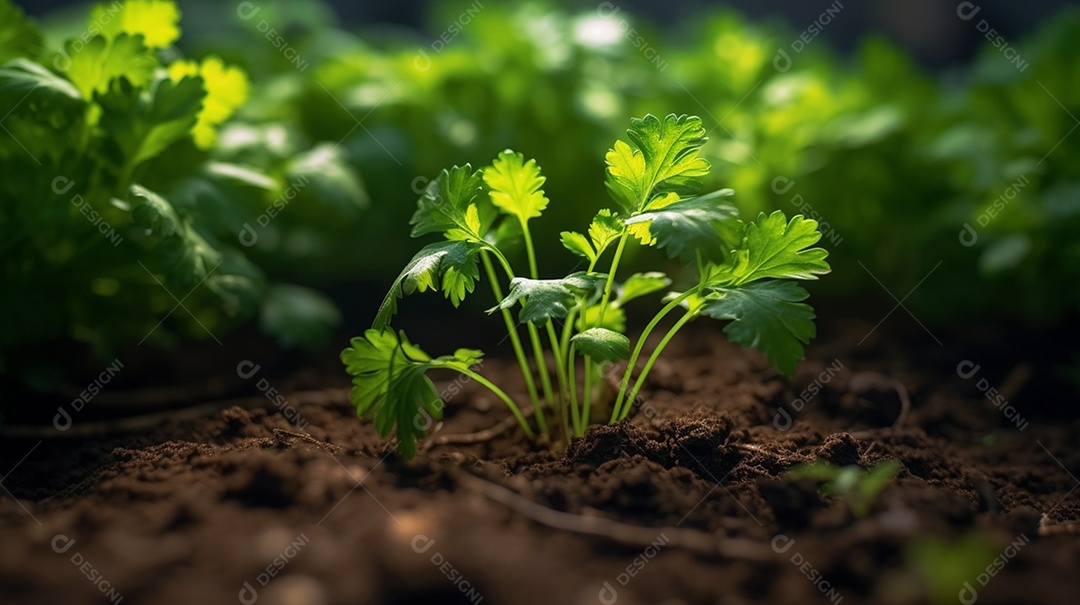 Salsinhas crescendo na horta orgânica