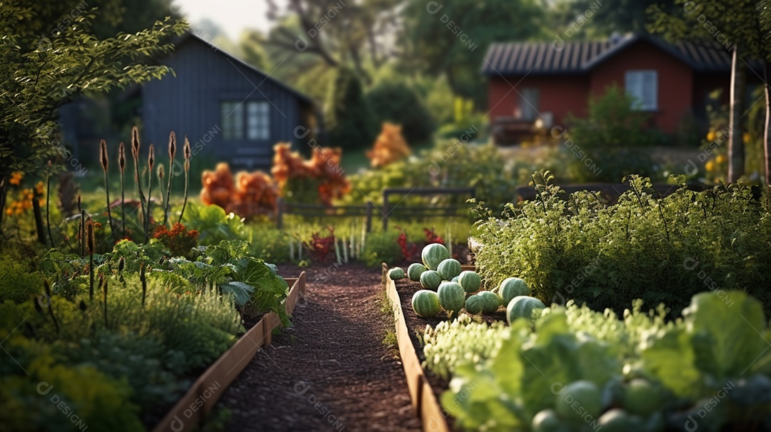 Horta com vários legumes e verduras orgânicos