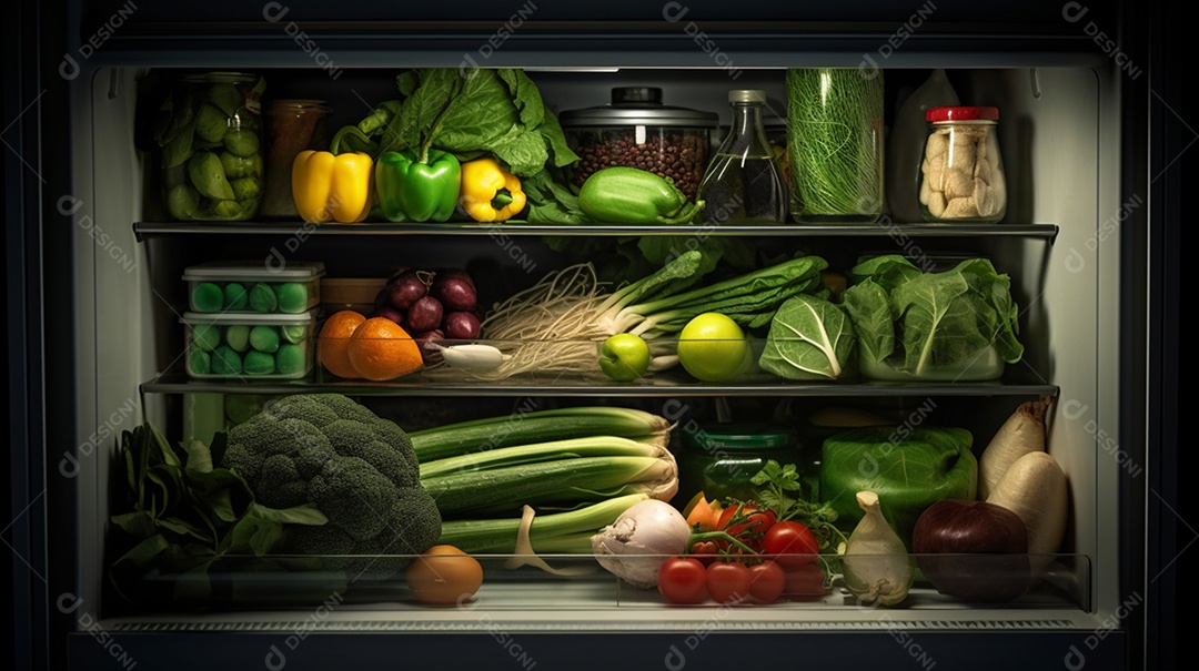Legumes e verduras saudáveis guardados na geladeira