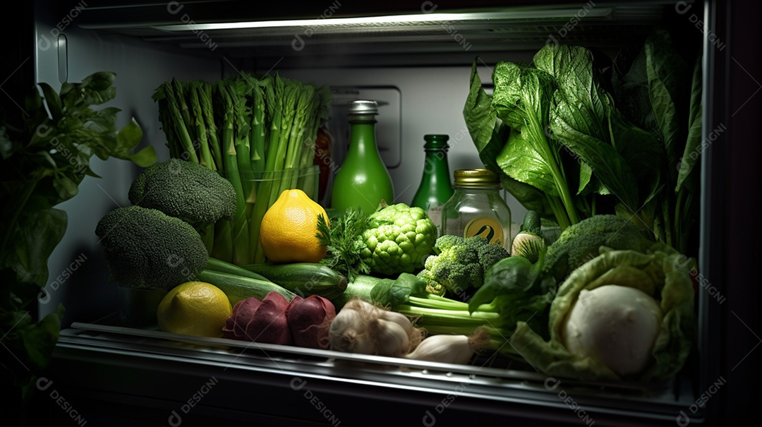 Legumes e verduras saudáveis guardados na geladeira
