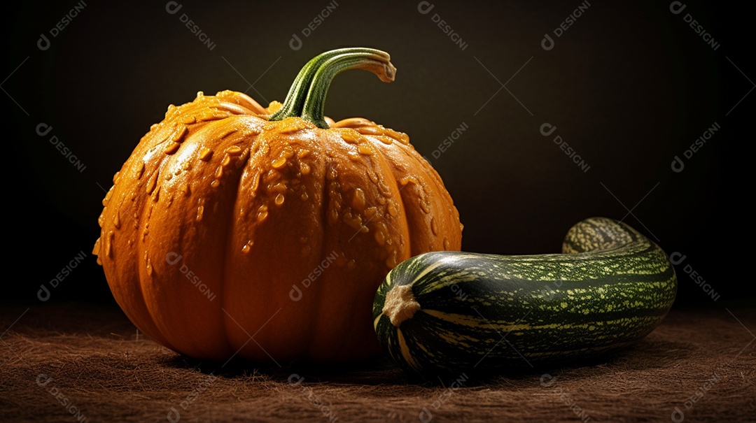 Abóboras maduras com respingos de água