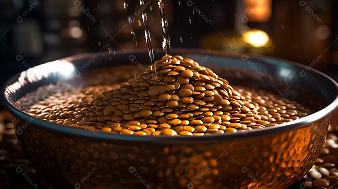 Tigela com lentilha sobre uma mesa