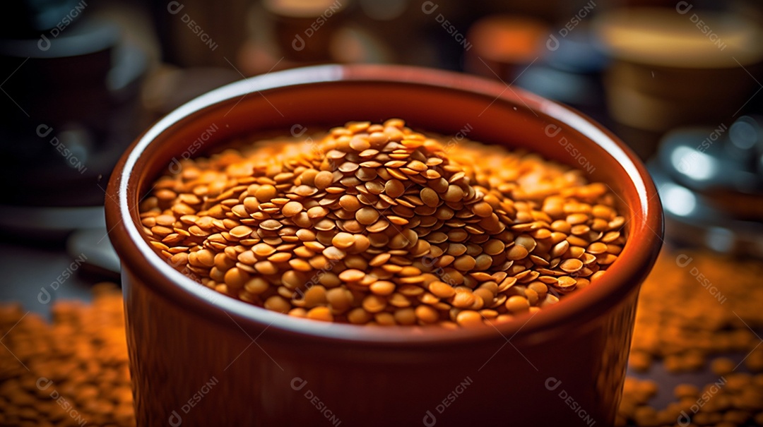 Tigela com lentilha sobre uma mesa