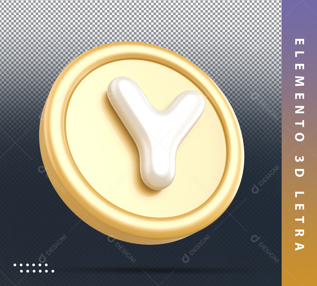 Elemento 3D Circular Dourado Letra Y Branca Para Composição PSD