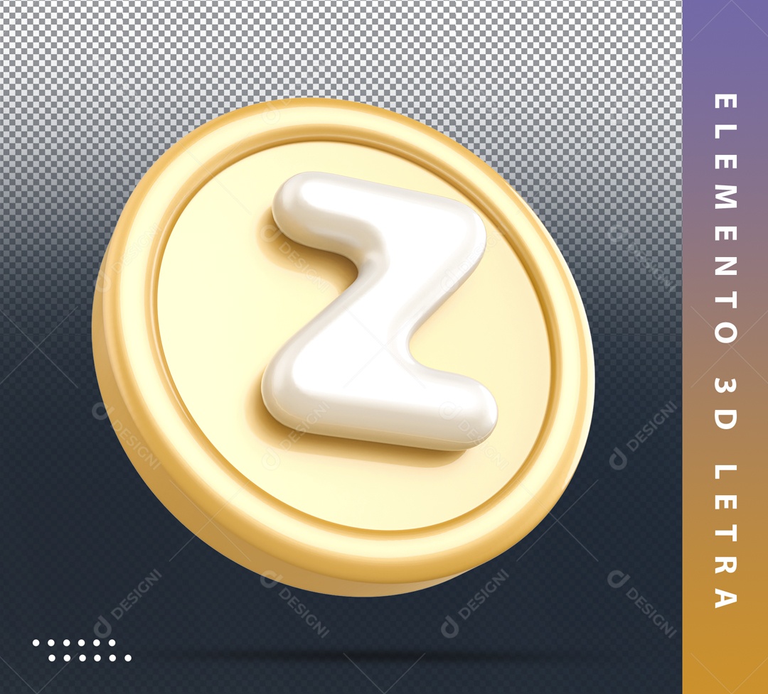 Elemento 3D Circular Dourado Letra Z Branca Para Composição PSD